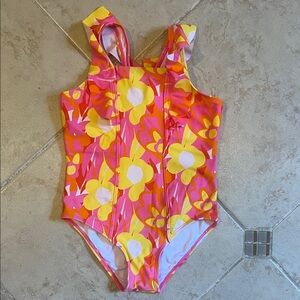 Snapper Rock Pink and Yellow Floral Kids Swim One Piece